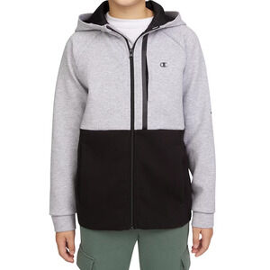 Champion Youth Active Full Zip Hoodie Breathable Pockets Gray/Black Size M 10/12